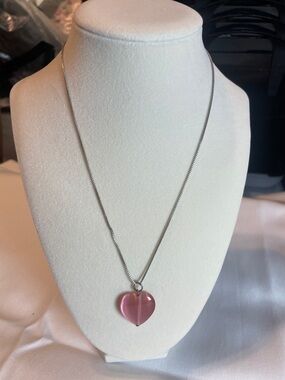 Delicate Pink Heart Pendant Necklace on Silver Chain